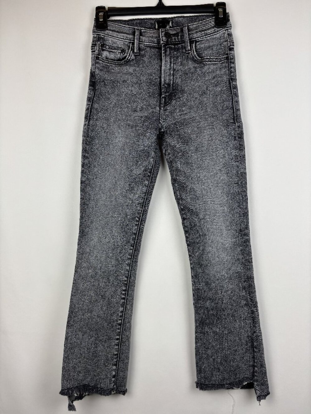 Mother The Insider Crop Step Fray Jeans Slim Flare Raw Hem Light Gray Washed